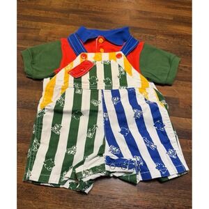 Jetset Vintage color block shortall outfit with polo size 9 months.  Summer fun